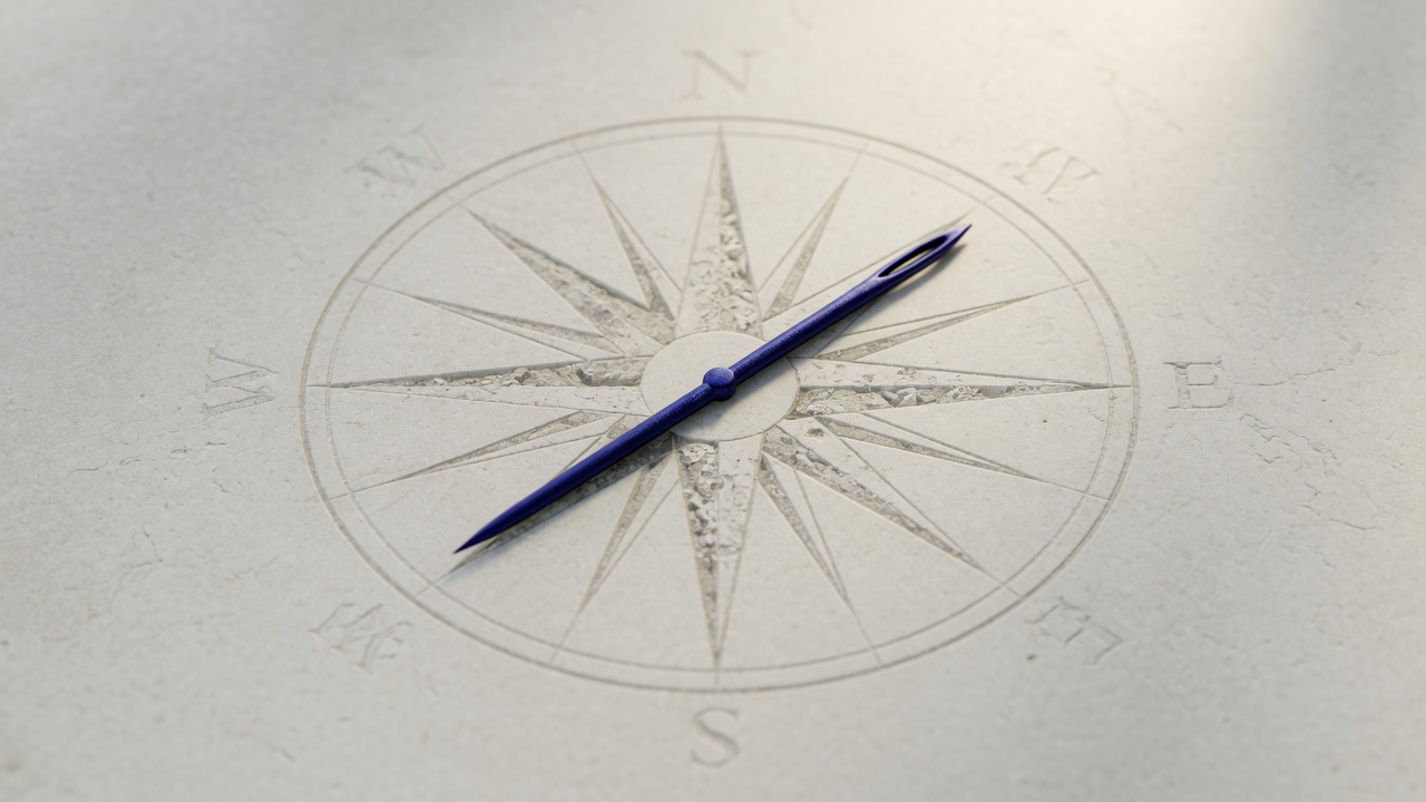 Compass with indigo needle on pale stone